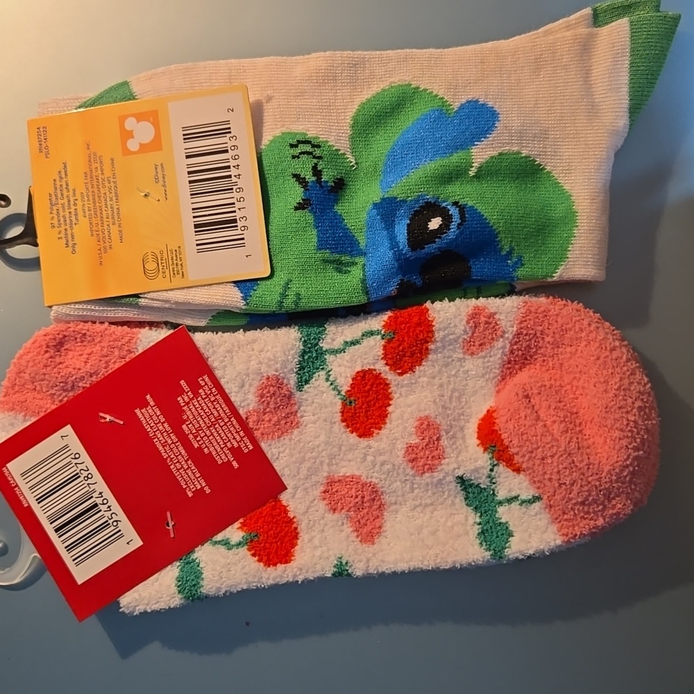 Sock Bundle - Pair Disney Stitch Crew & Pair Sneaker Socks Featuring Cherries - Picture 2 of 3